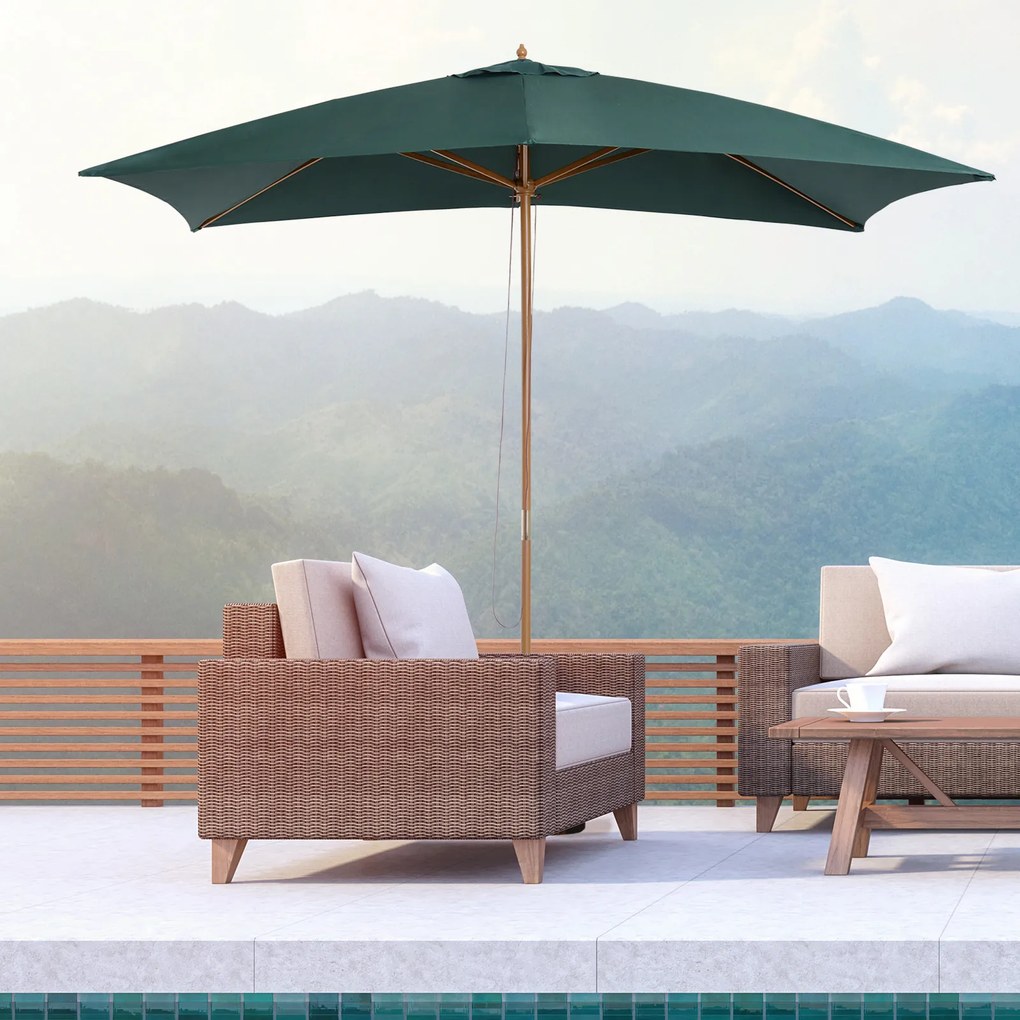 Outsunny Umbrelă din Lemn pentru Grădină, Verde, 2X3M, Design Elegant, Rezistentă la Intemperii | Aosom Romania