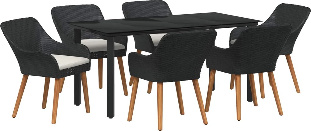 vidaXL Set de masă pentru grădină cu pernă 7 pcs Negru poliratan