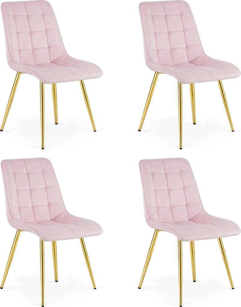 Scaun de masa SPLIT VELVET cu picioare aurii, roz deschis