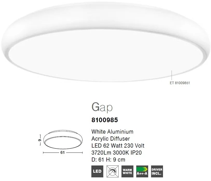 Plafoniera LED design modern Gap alb, 61cm