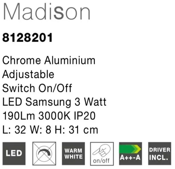 Aplica LED cu spot directionabil design minimalist Madison crom NVL-8128201