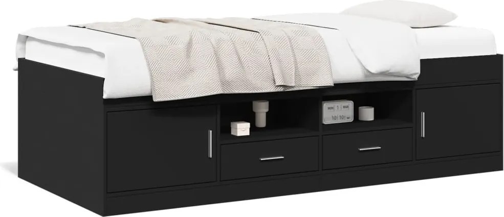 vidaXL Pat de zi cu sertare fără saltea, negru, 90x190 cm