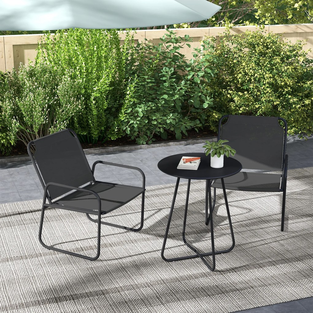 Outsunny Set de gradina 3 piese, salon de gradina, 2 scaune 1 masa rotunda, otel si tesatura mesh, gri | Aosom Romania