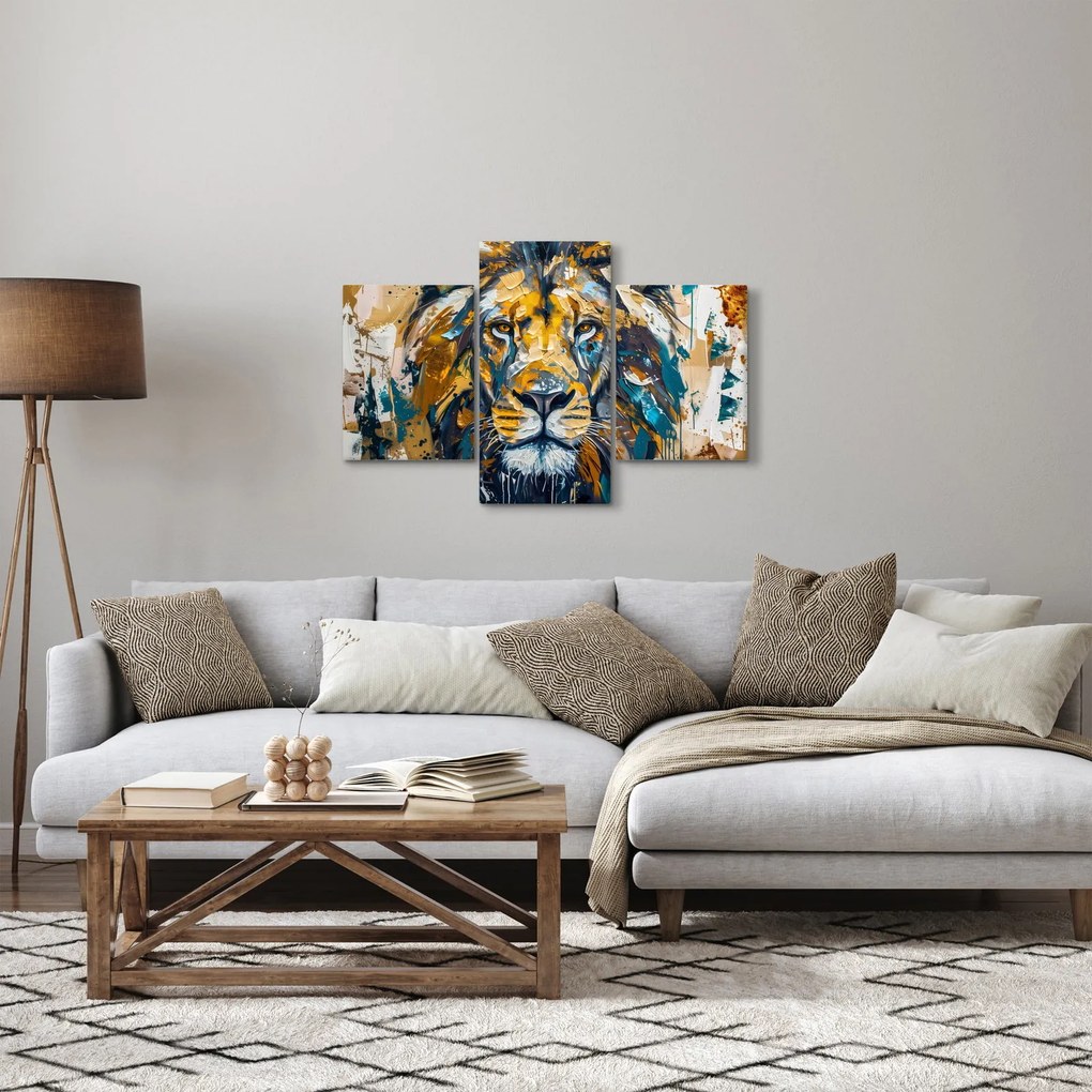 Tablou - pictură în ulei abstractă cu leu (90x60 cm)