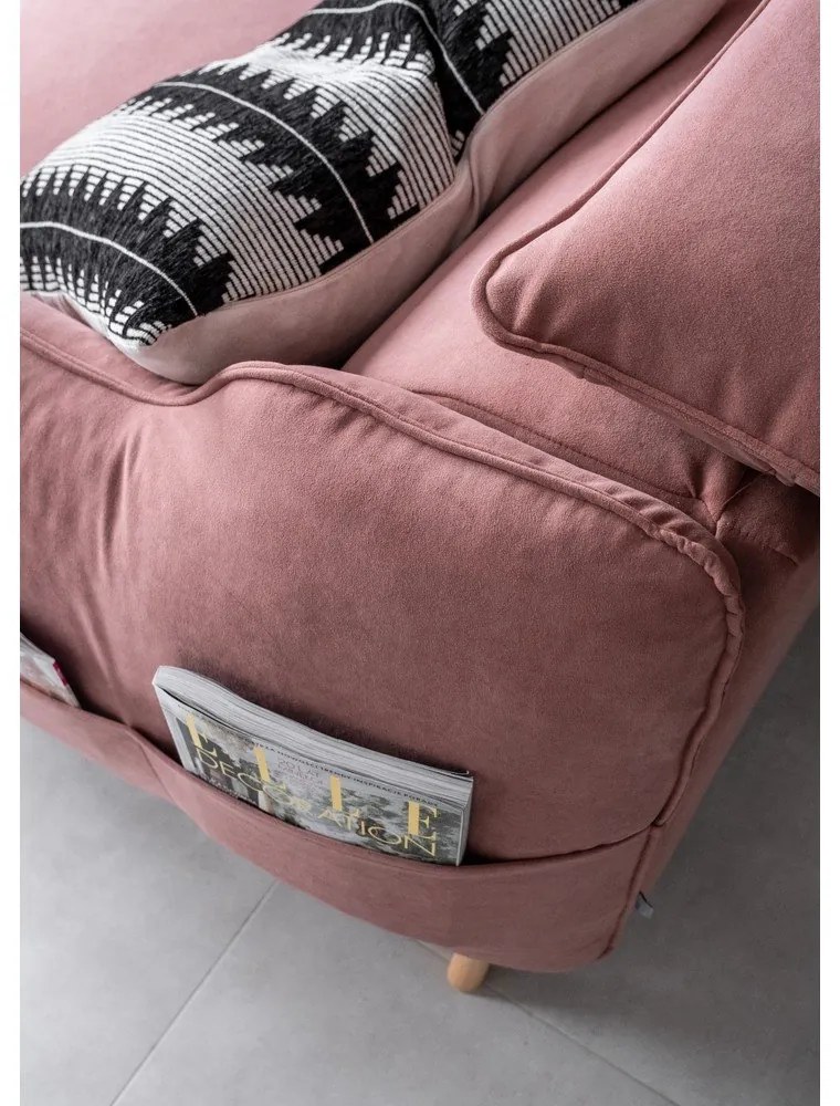 Colțar roz deschis extensibil cu tapițerie din catifea (cu colț pe partea stângă ) Sweet Harmony – Miuform