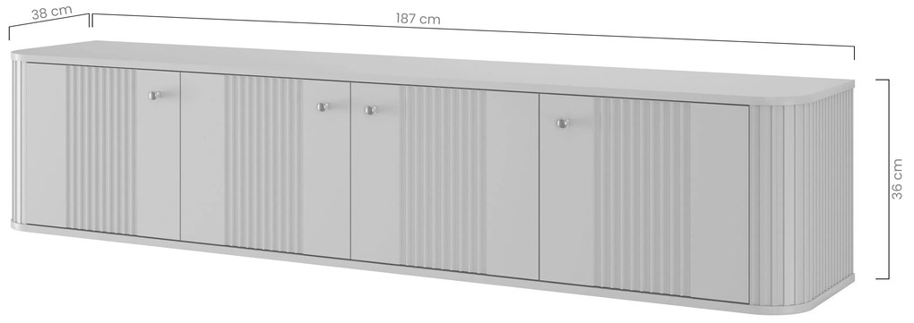 Dulap TV suspendat Vesper 4D 187 cm - cașmir / mânere negre