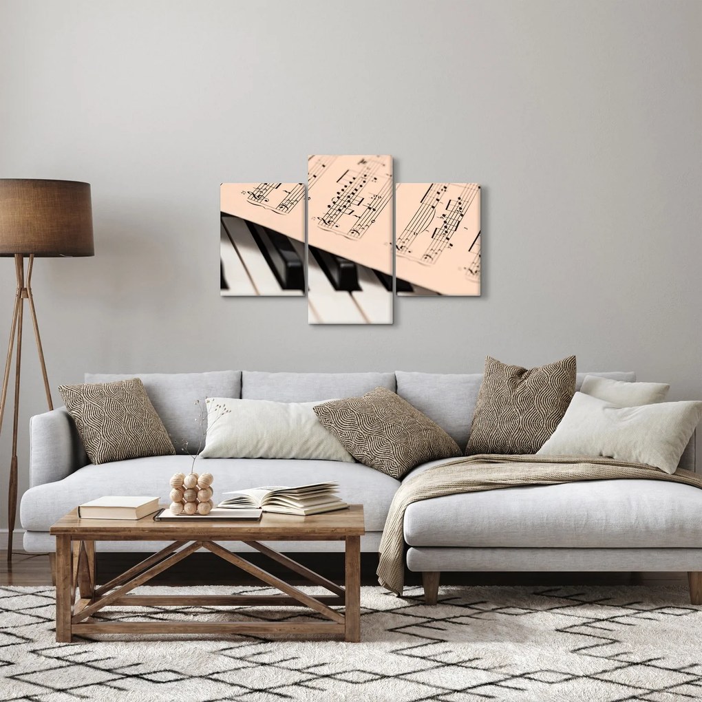 Tablou cu pian și notele muzicale (90x60 cm)