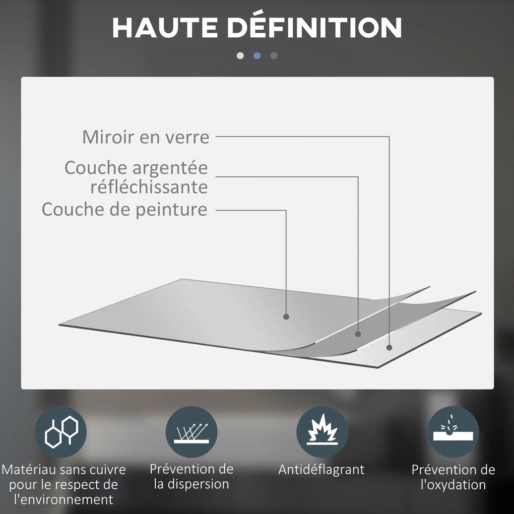 kleankin Oglindă rotundă luminoasă cu LED pentru baie Ø 60 cm pe perete cu iluminare comutator tactil sistem antiaburire 29 W argintiu | Aosom Romania