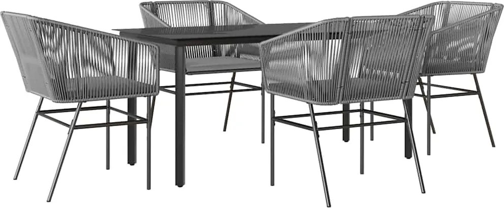 vidaXL Set de sufragerie de grădină 5 piese sticlă poliratan gri
