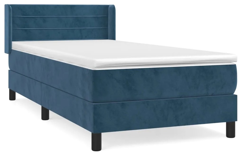 3131007 vidaXL Pat box spring cu saltea, albastru închis, 100x200 cm, catifea