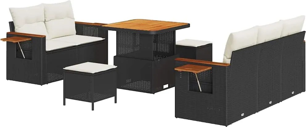 vidaXL Set de canapele pentru grădină 10 pcs Negru și Crem poliratan