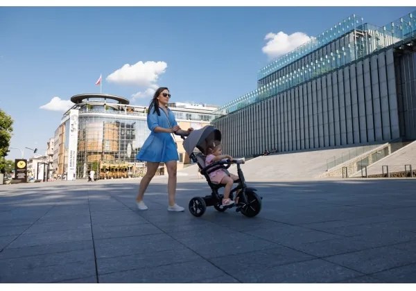 Tricicletă pentru copii 3 în 1 QPlay RITO STAR gri deschis