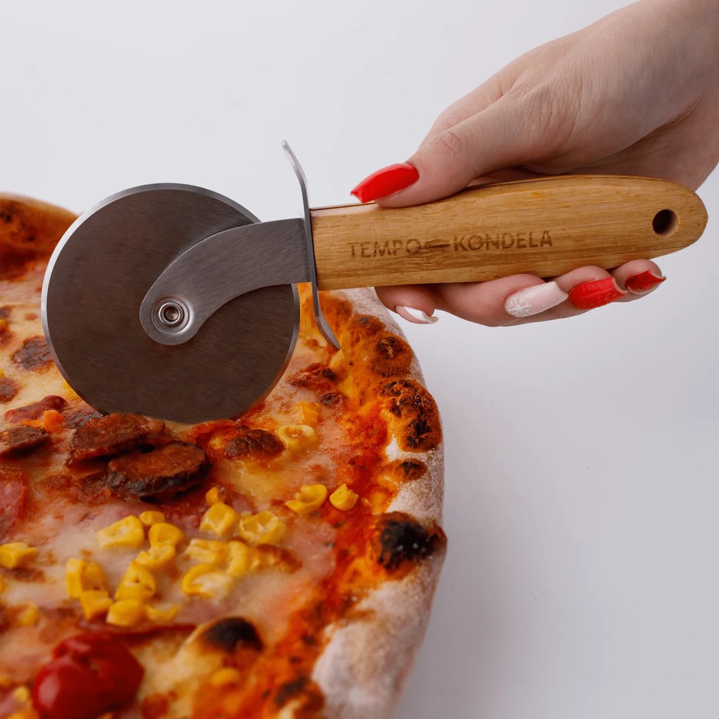TEMPO-KONDELA SALKY, feliator pizza, natural, inox/bambus