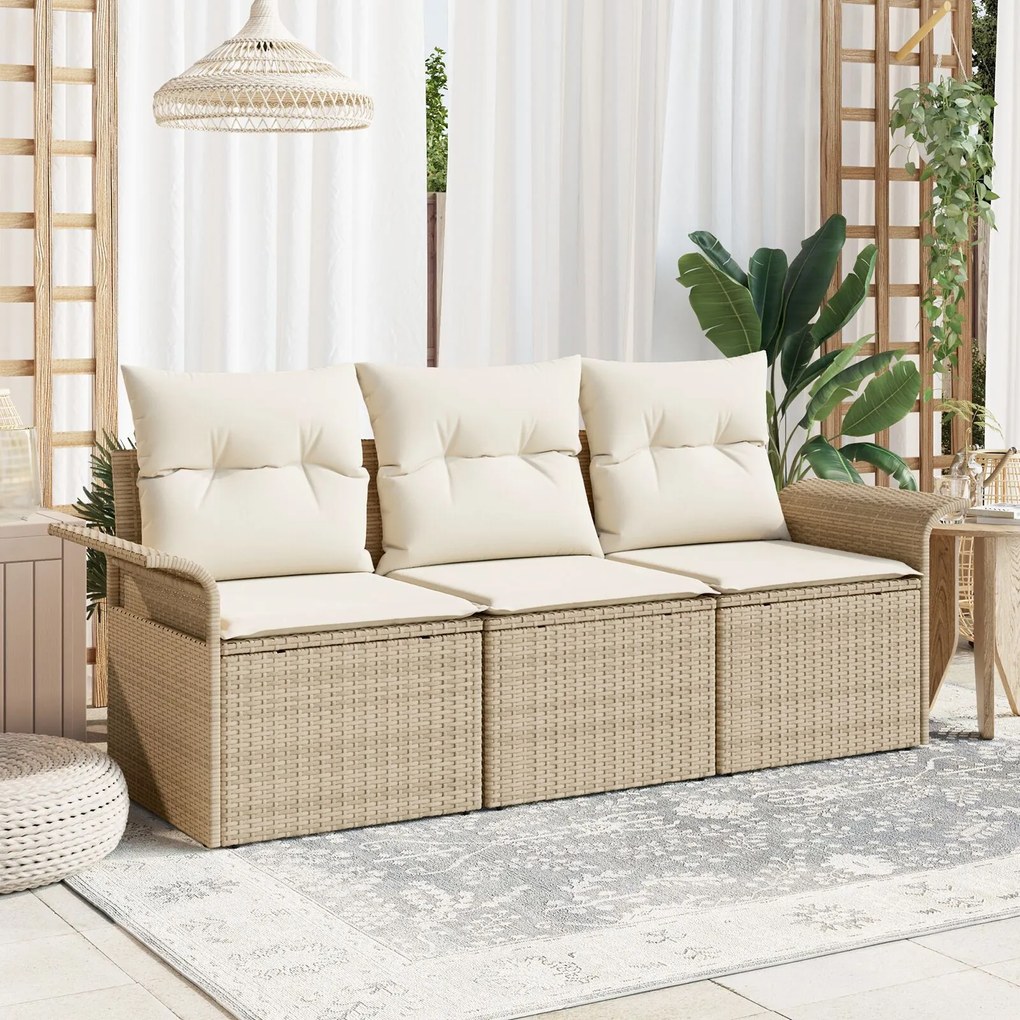 vidaXL Set de canapele pentru grădină 3 pcs Bej 196 x 62 x 85cm