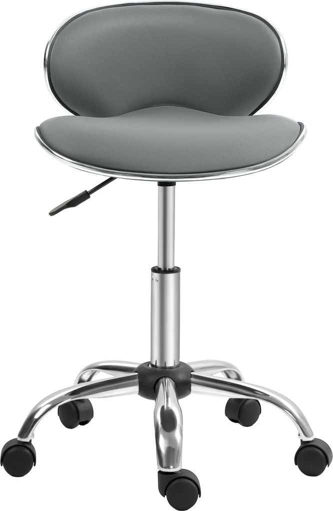 HOMCOM Taburet cu roți, taburet de lucru cu înălțime reglabilă 44-56 cm și spătar, pivotant 360°, gri | Aosom Romania