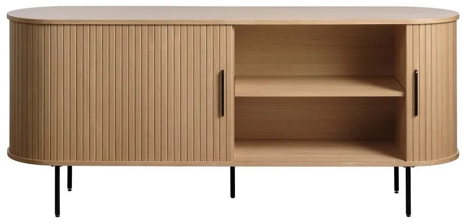 Comodă joasă cu aspect de lemn de stejar cu ușă glisantă 76x180 cm Nola – Unique Furniture