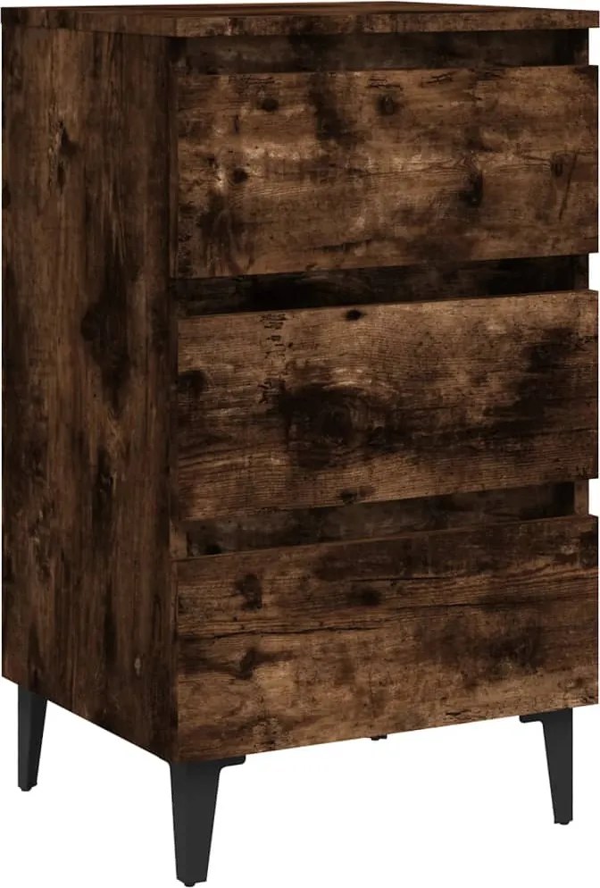 vidaXL Noptieră cu picioare din metal, stejar afumat, 40x35x69 cm