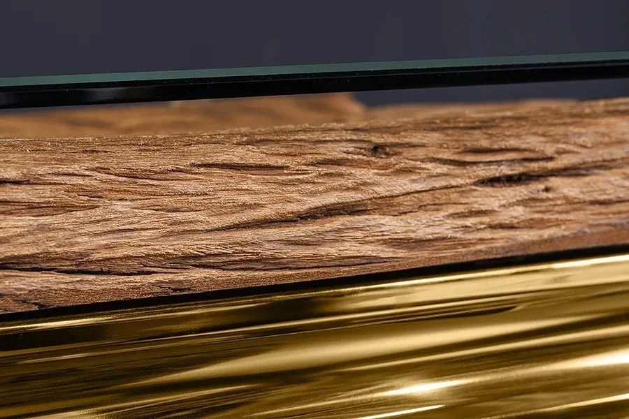 Masa dining, Lemn de Tec, Sticla, Otel Auriu, MODERN BAROCK BARRACUDA 200cm