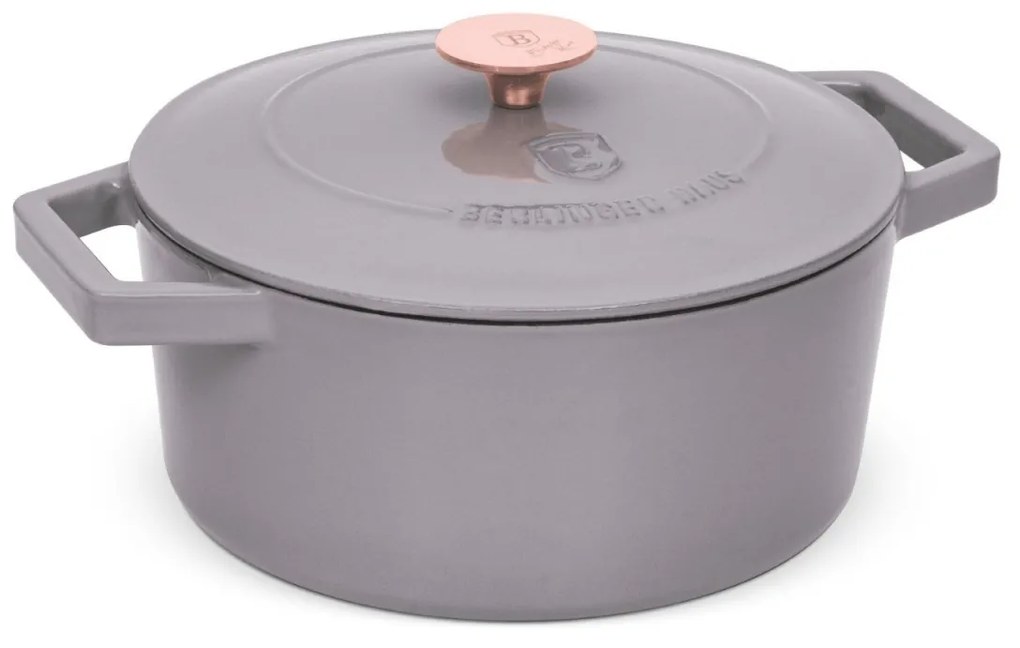 Oală din fontă emailată cu capac 24 cm, 4.35 L Berlinger Haus Taupe Collection BH 6525, distribuție termică excelentă, potrivită cuptor/plite