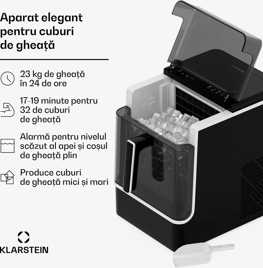 Klarstein Ice Lux aparat de făcut gheață, din oțel inoxidabil, 23 kg/24 h, auto-curățare.
