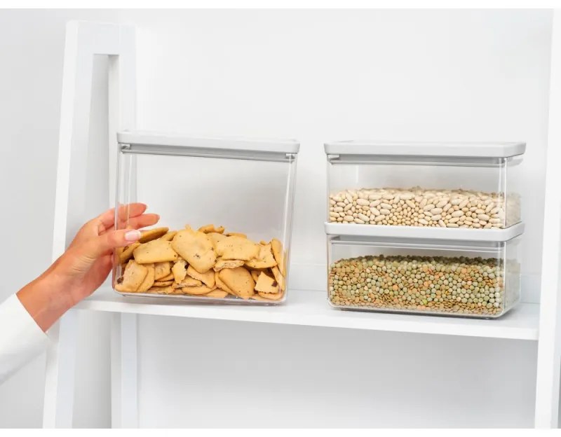 Cutii depozitare Brabantia Tasty+ Stackable 1008882, 1.5L/3.5L, Fara BPA, Inchidere etansa, Gri deschis