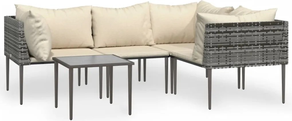 vidaXL Set mobilier de grădină cu perne, 5 piese, gri, poliratan