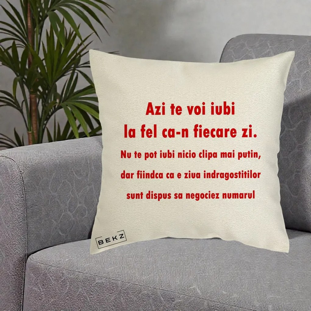 Cadou pentru Iubita - Perna Personalizata Azi Te Voi Iubi, 40x40 cm, Ecru, Husa Detasabila, Perna Inclusa, BEKZ®