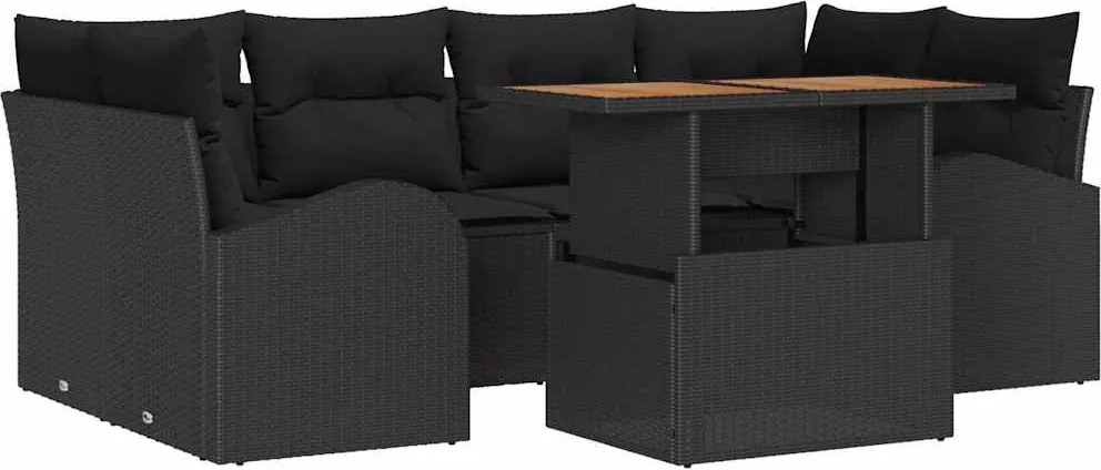 vidaXL Set de canapele pentru grădină 7 pcs Negru Rattan poli