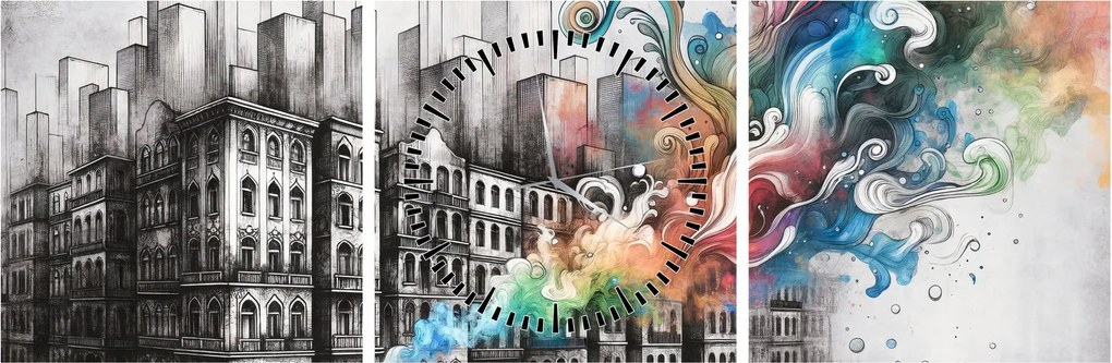 Tablou - Viața industrială (cu ceas) (90x30 cm)