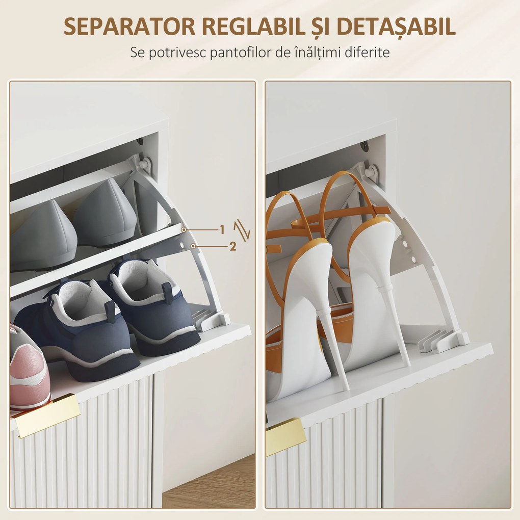 HOMCOM Dulap de pantofi pentru 20 de perechi de pantofi cu 4 sertare rabatabile Alb | Aosom Romania