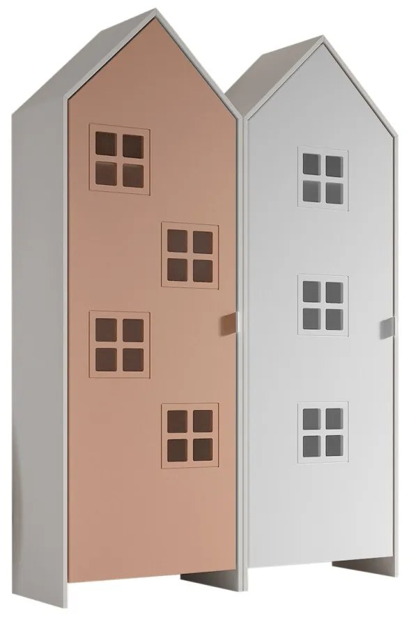 Set 2 dulapuri pentru copii Casami Bruges tip căsuță de plajă – Comfy Pink și alb – Vipack