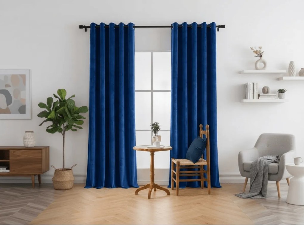 Perdea opaca DREAM VELVET 140x250 cm, albastru marin Agatat: Inele metalice