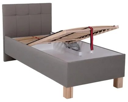 Pat tapițat MARIA ONE, 90x200 cm, cu spațiu de depozitare, fără saltea, culoare taupe