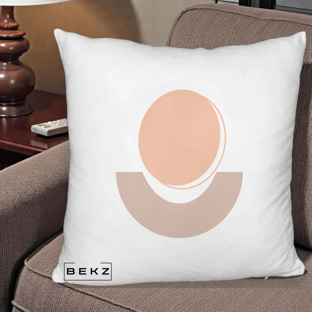 Perna Decorativa Geometric Boho Luna si Disc, 40x40 cm, Alb Pufos, Husa Detasabila, Perna Inclusa, BEKZ®