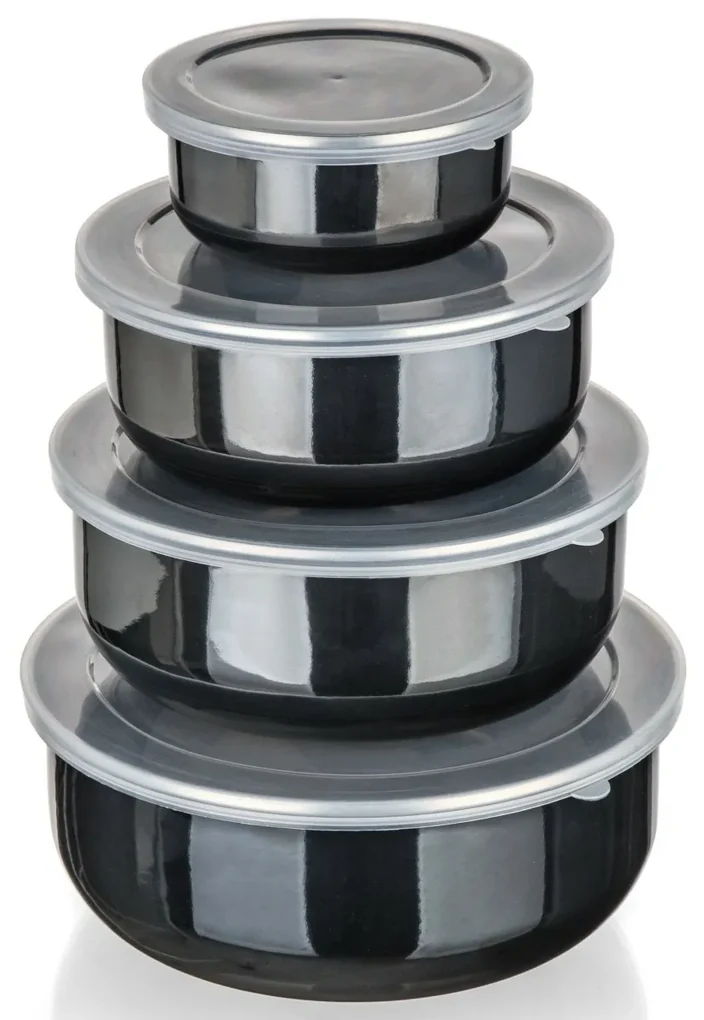 Banchet Set de boluri emailate METALLIC Negru, 8buc