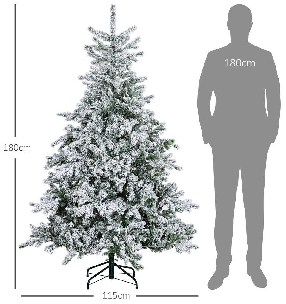 HOMCOM Brad de Crăciun Înzăpezit cu 1321 Crengi, Brad de Crăciun Artificial din Plastic și Metal, Ø115x180 cm, Verde | Aosom Romania