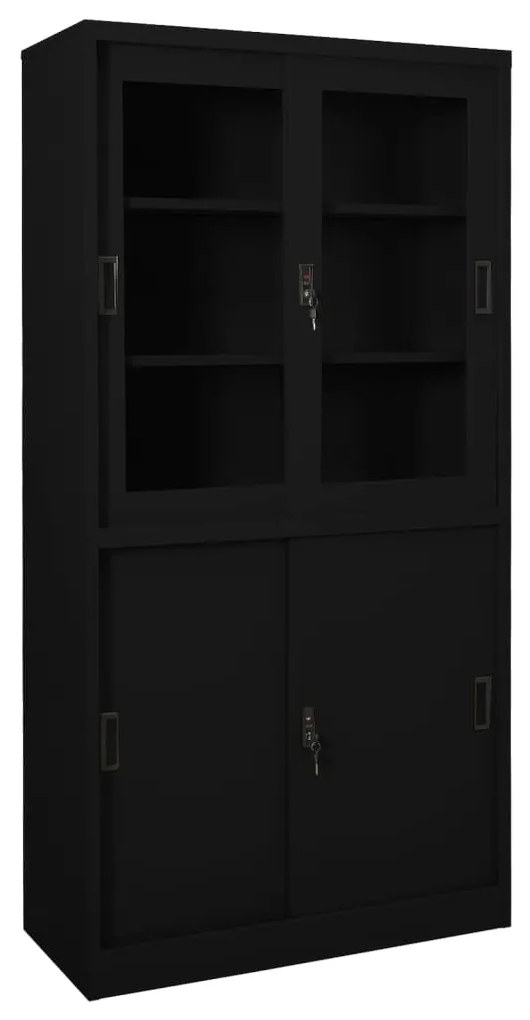 vidaXL Dulap de birou cu ușă glisantă, negru, 90x40x180 cm, oțel