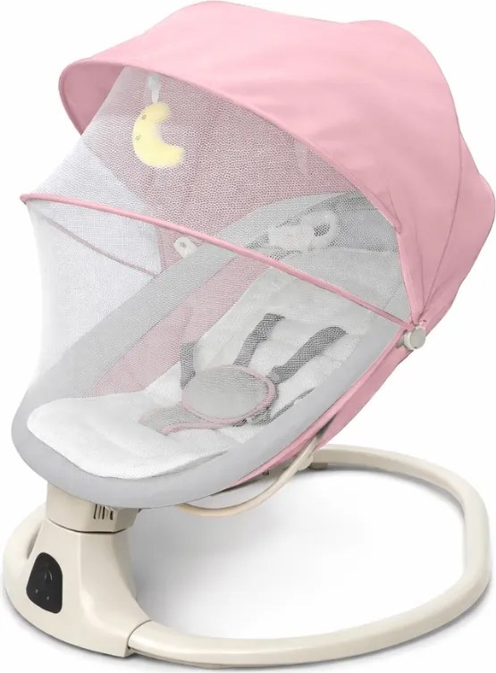Leagan electric bebelusi 0-12 luni Kidizi Velara roz, spatar reglabil, salteluta si pernuta detasabile, dimensiune generoasa, melodii si sunete, telecomanda, Bluetooth, alimentare priza si baterii