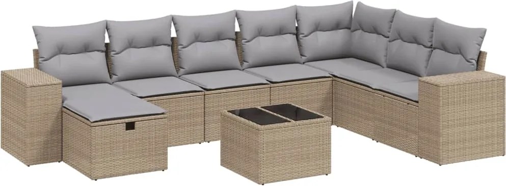 vidaXL Set canapele de grădină, 9 piese, cu perne, bej, poliratan