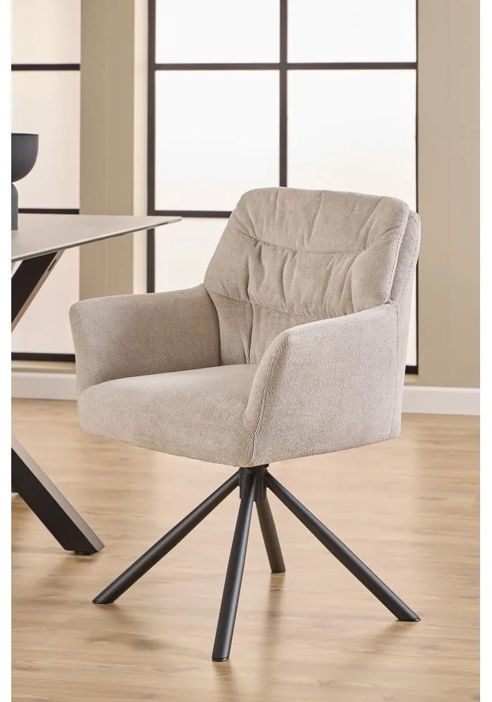 Scaun de sufragerie bej cu cotiere tapițat Alonso – Actona