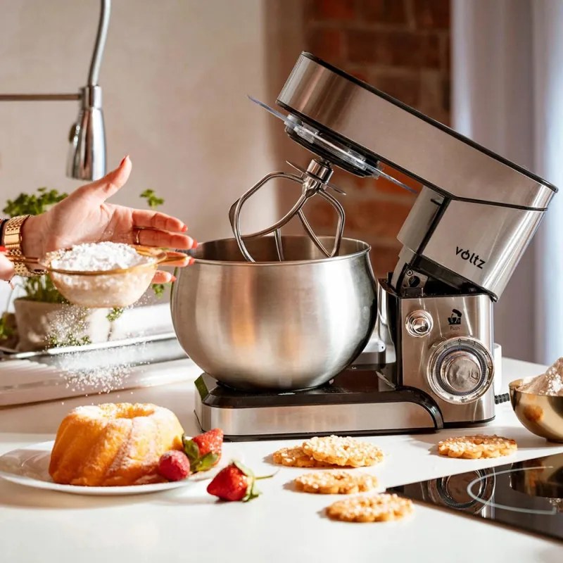 Mixer planetar Voltz V51115F, 1600W, Tot metal, 5 litri, 6 viteze, LED, Otel inoxidabil