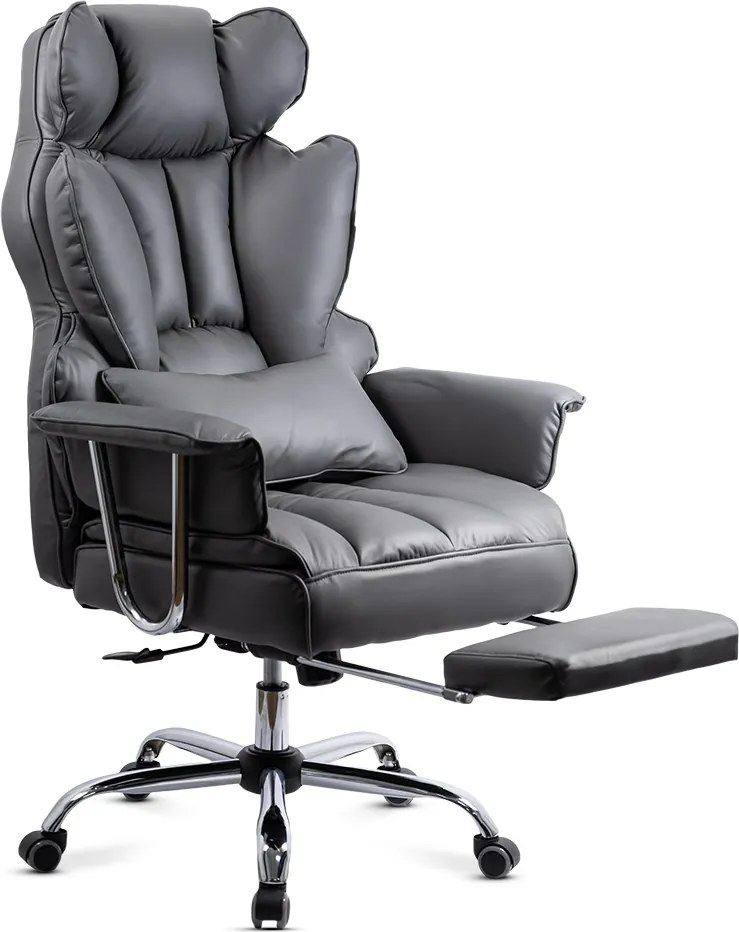 Scaun directorial gri din piele ecologica rezistent pana la 150 kg OFF 413