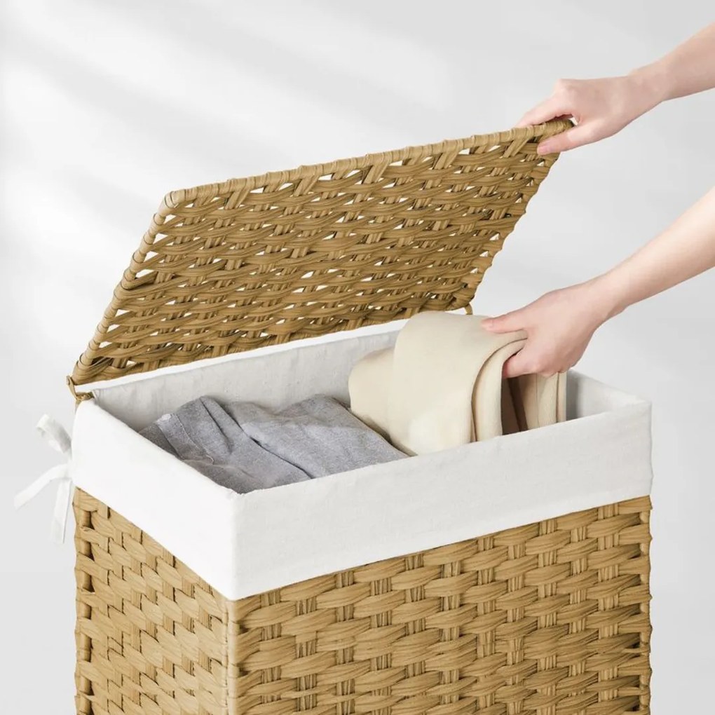 Coș de rufe din ratan sintetic AVA, 90L, maro natural SongmicsHome