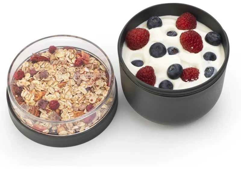 Cupa alimentara Brabantia Make&Take 1006296, 500+180 ml, Inchidere cu filet, fFara BPA, Gri închis