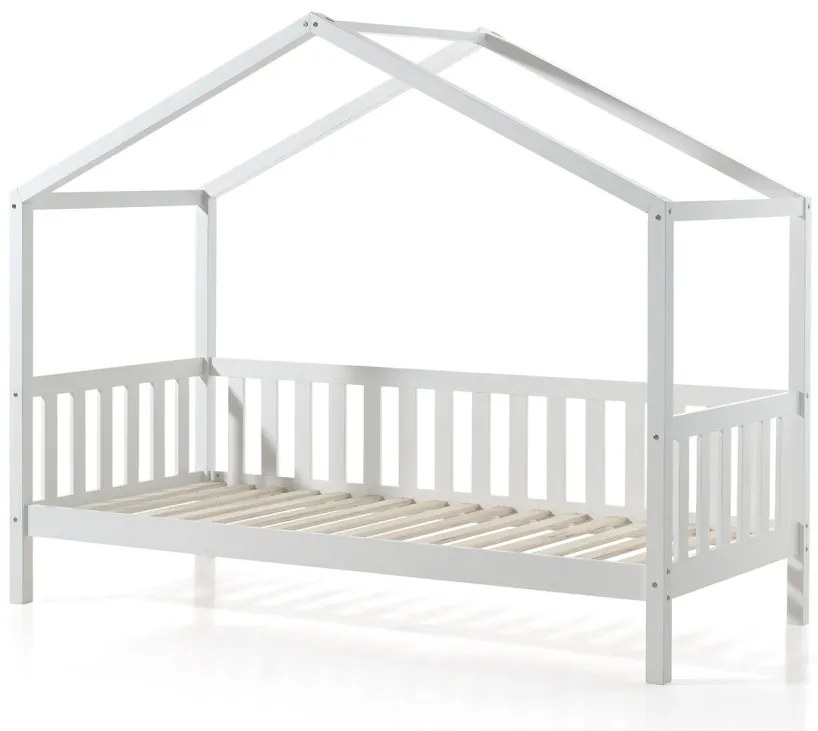 Set DALLAS în alb format dintr-un Pat copii Vipack cu gard (90 x 200 cm) și o SALTEA PAT COPII Basic Cool (90 x 200 x 10 cm).