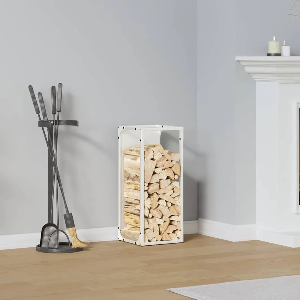 vidaXL Suport pentru lemne de foc alb 25x25x60 cm Oțel laminat la rece