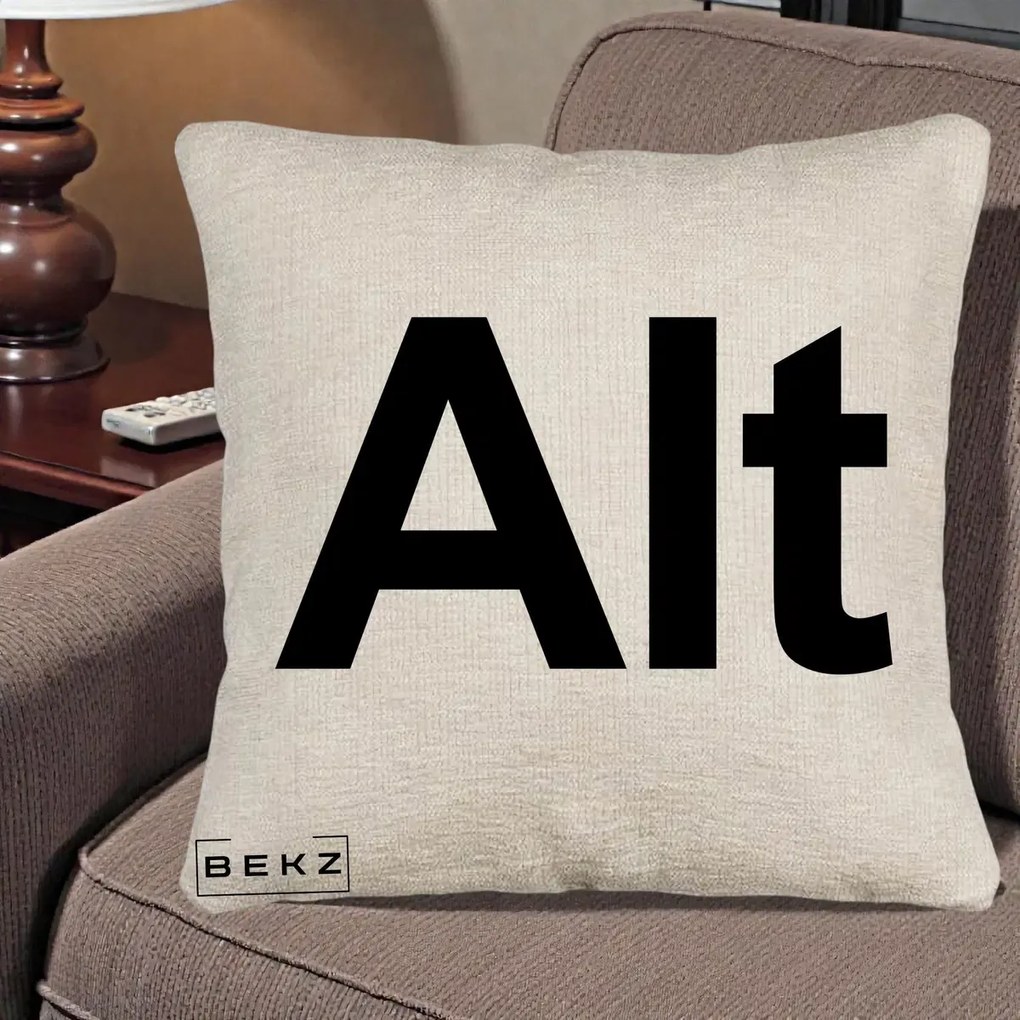 Perna Personalizata Tasta Alt Tipografie Bold, 40x40 cm, Bej Canapea, Husa Detasabila, Perna Inclusa, BEKZ®