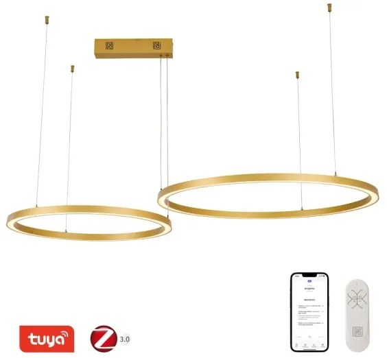 Lustră LED dimabilă Immax NEO 07218L FINO 93W/230V 60/80 cm auriu Tuya + telecomandă