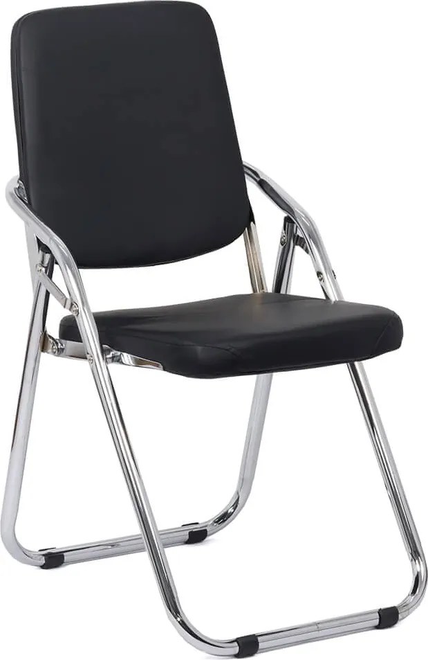 Scaun pliabil negru HRC 609 din piele ecologică și cadru metalic cromat