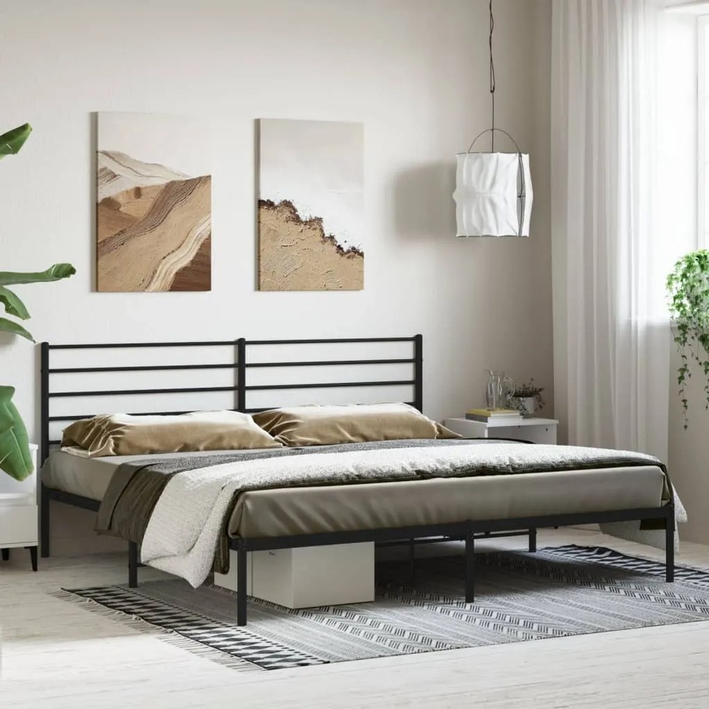 352323 vidaXL Cadru de pat metalic cu tăblie, negru, 180x200 cm